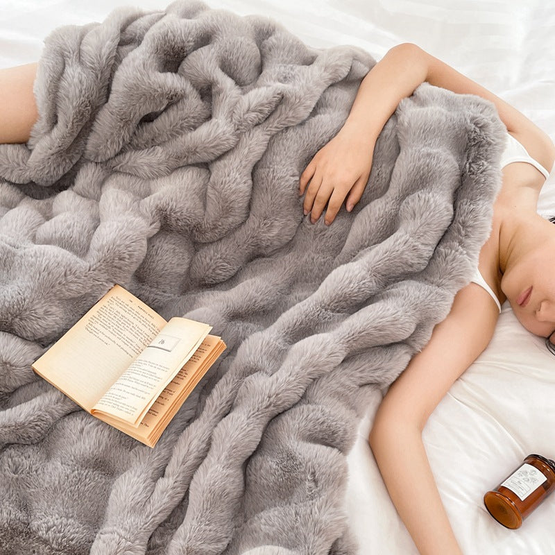 Foreign Trade Rabbit Blanket Fur Rabbit Velvet Blanket High Luxury Rabbit Velvet Blanket Blanket Pillow Winter Velvet Blanket