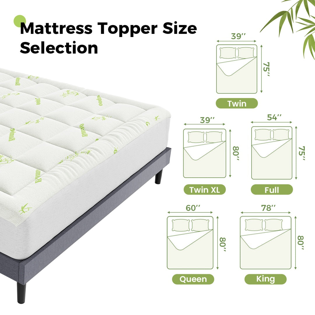 DV Essentials Bamboo Cooling Mattress Pad — Thickened Quilted Protector with Viscose Fiber Fill