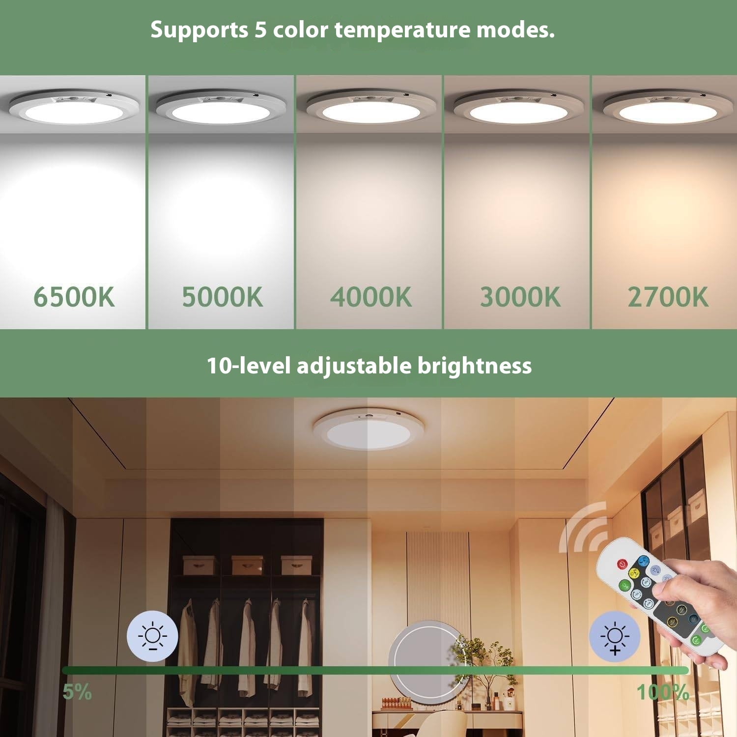 DV Essentials Smart Ambient Flush Mount Ceiling Light — Dimmable LED with Remote Control