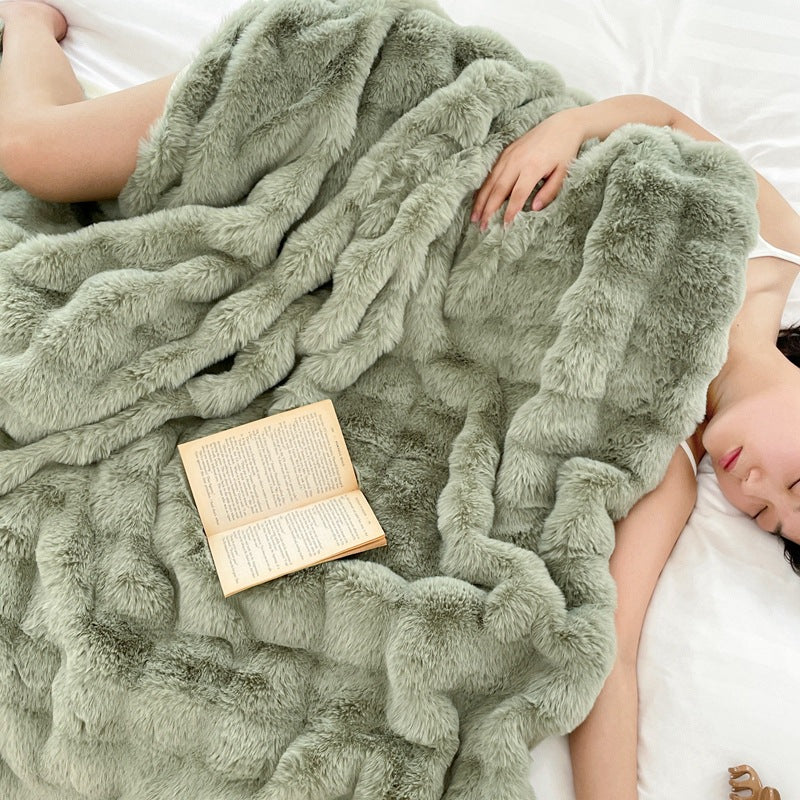 Foreign Trade Rabbit Blanket Fur Rabbit Velvet Blanket High Luxury Rabbit Velvet Blanket Blanket Pillow Winter Velvet Blanket