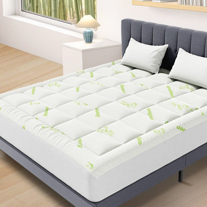 DV Essentials Bamboo Cooling Mattress Pad — Thickened Quilted Protector with Viscose Fiber Fill